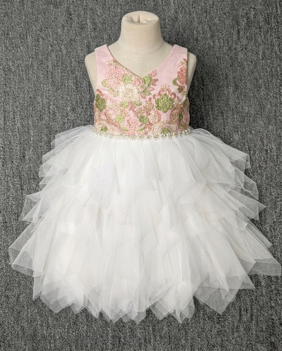 Girl's floral party frock with layered net skirt