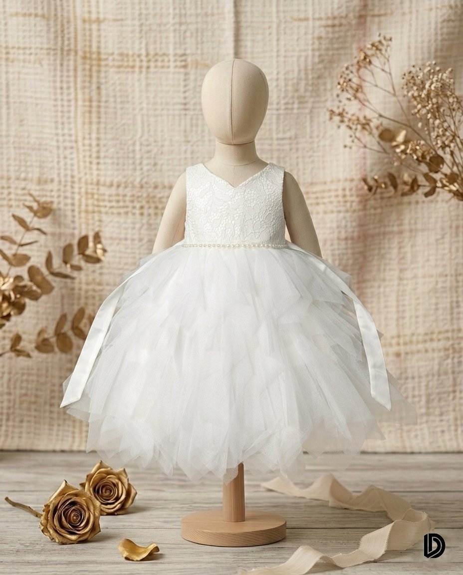 Girl's Party Frock with floral embroidery